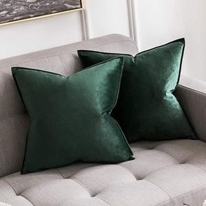 Pair 24 x 24 Green Velvet Pillow covers NEW